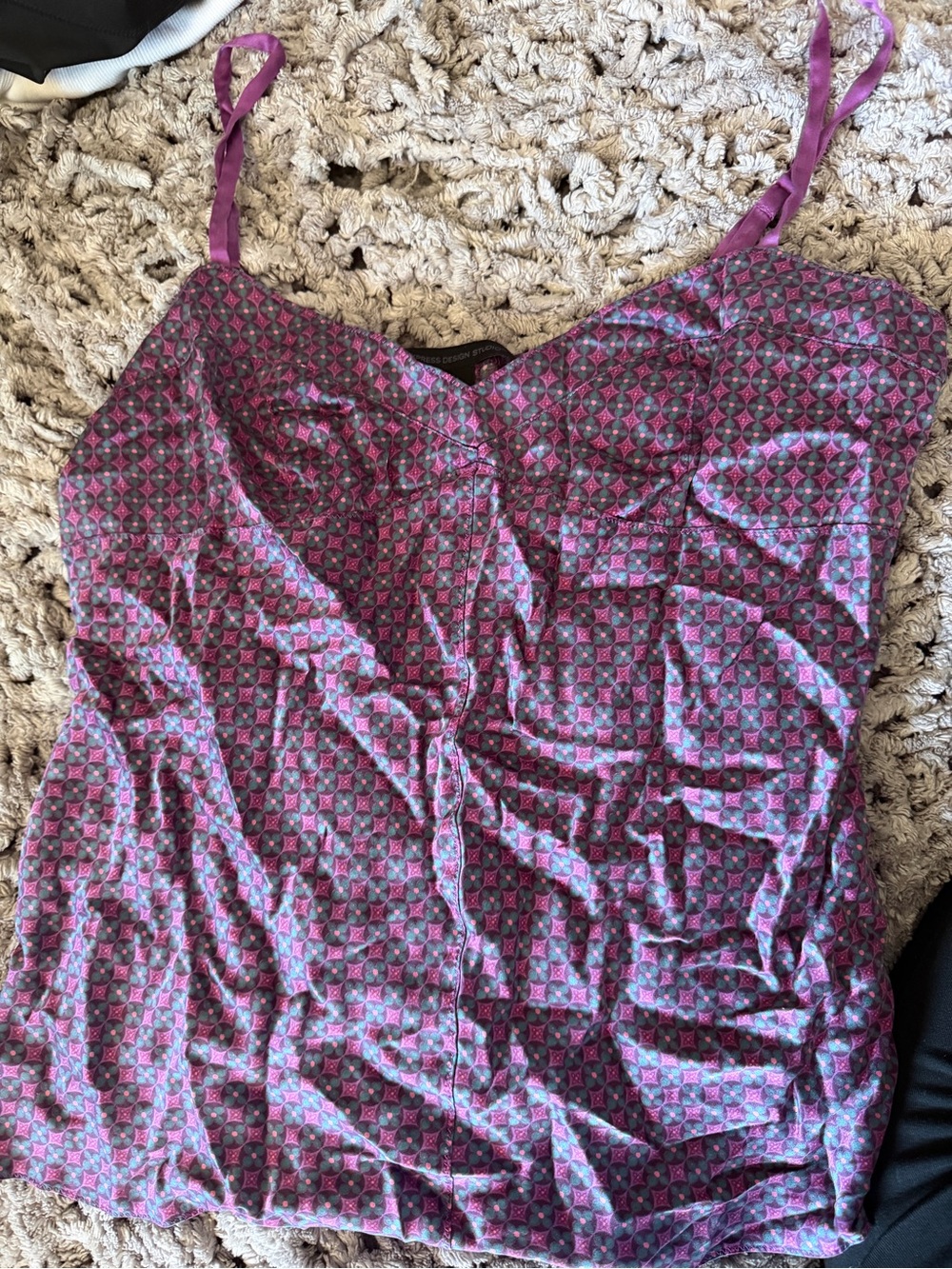 Pink and green Geometric Satin Cami Tank